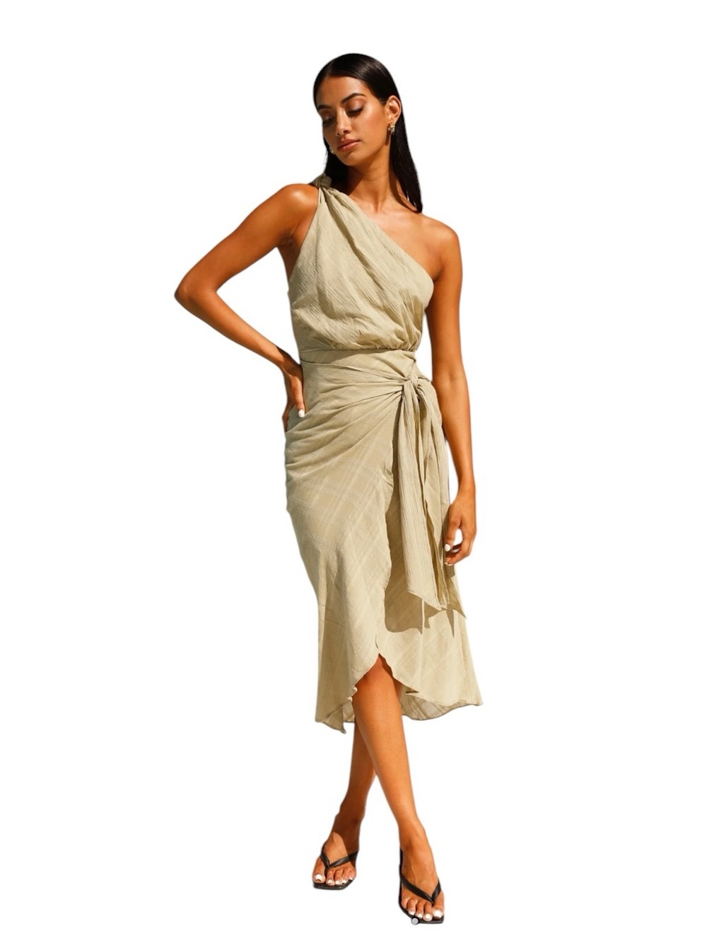 Hello Molly - NWT Golden Vibes Olive One Shoulder Midi Summer Dress SZ S